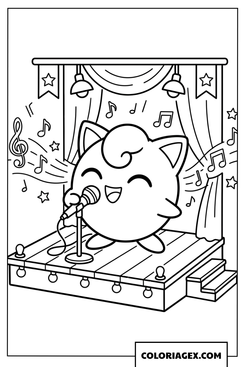 Dessin de Jigglypuff chantant sur scène