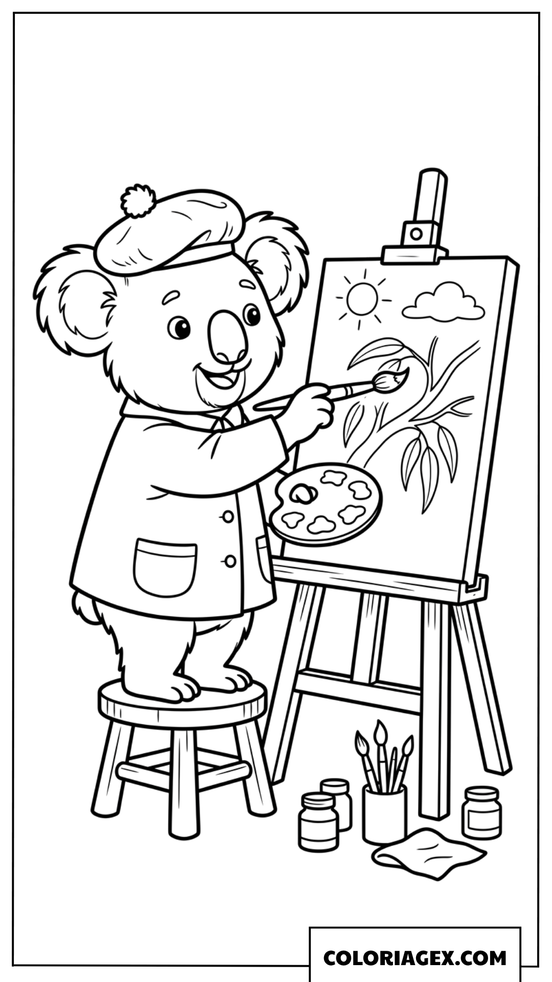 Dessin de Koala artiste peignant sur son chevalet