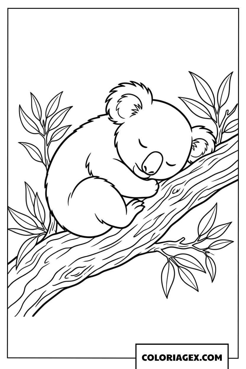 Dessin de Koala dormant tranquillement sur une branche