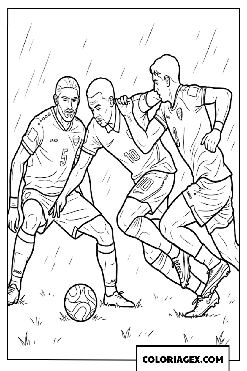 Dessin de Kylian Mbappe numero 10 francais sous la pluie battante