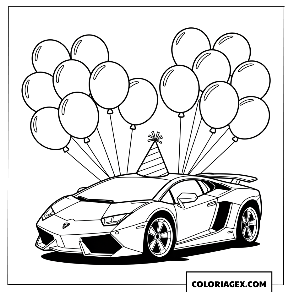 Dessin de Lamborghini en fete avec des ballons