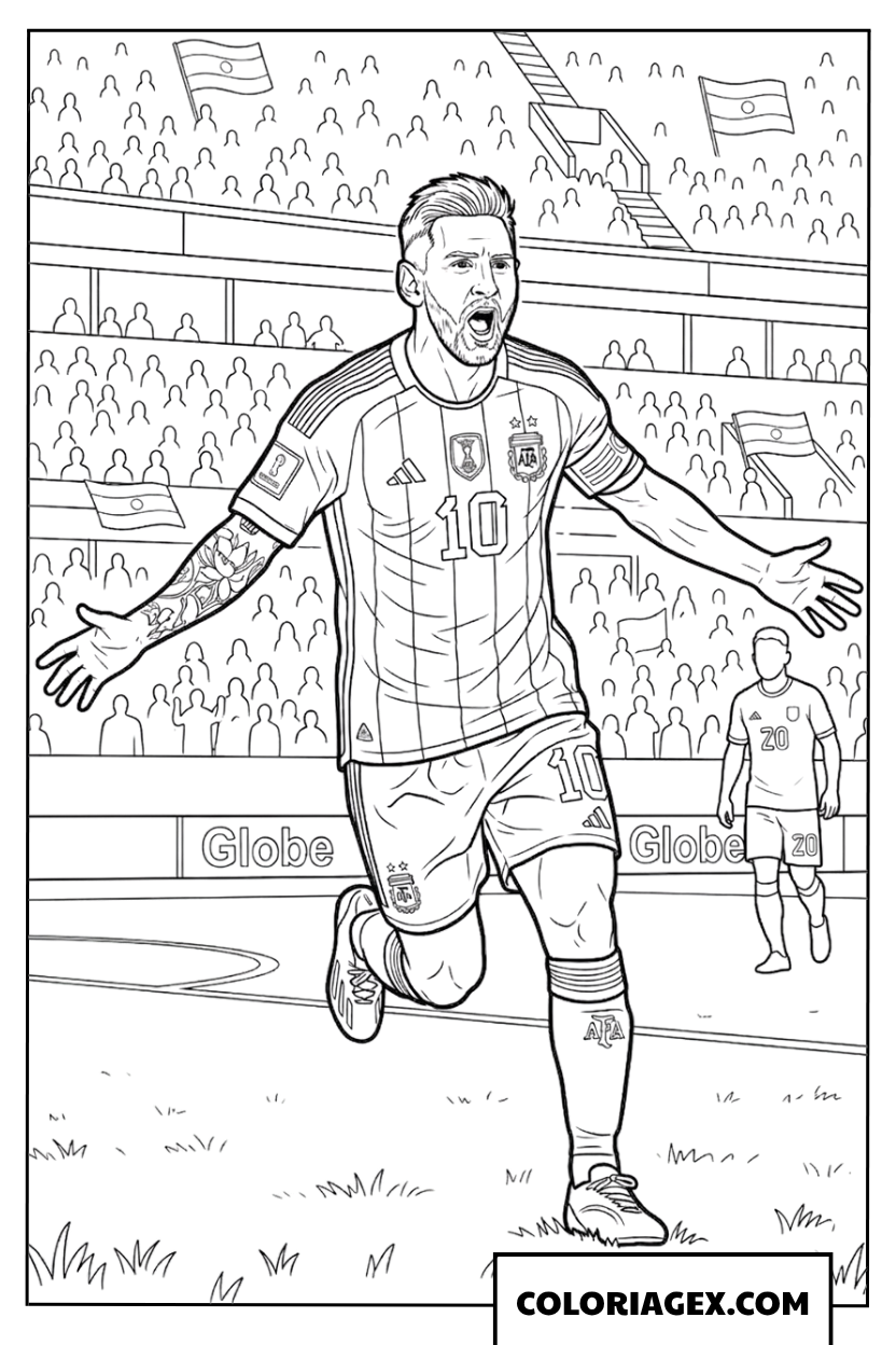 Dessin de Lionel Messi celebrant son but au mondial