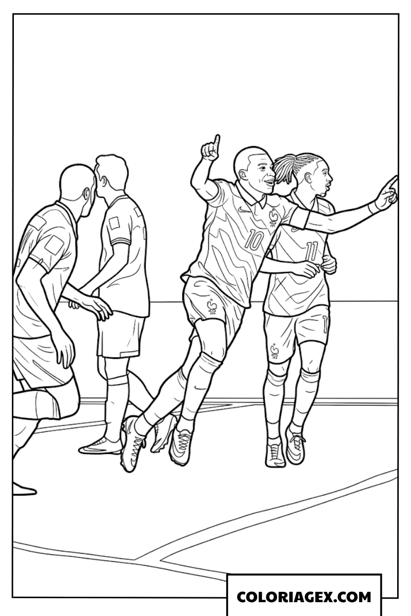 Dessin de Mbappe et Dembele celebrant ensemble au match