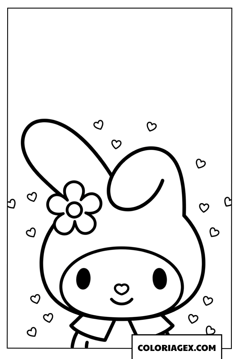 Dessin de My Melody avec une fleur simple sur la tete