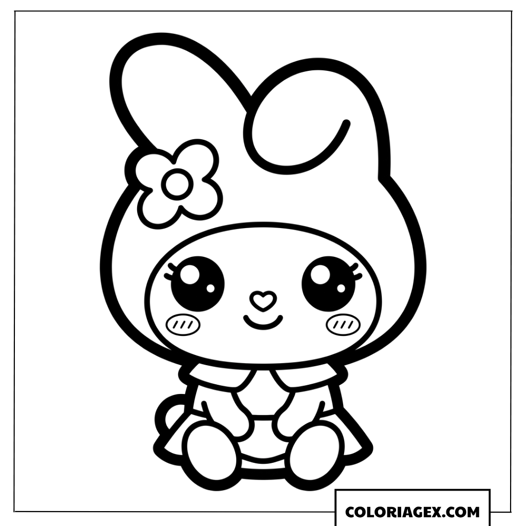 Dessin de My Melody chibi assise adorablement
