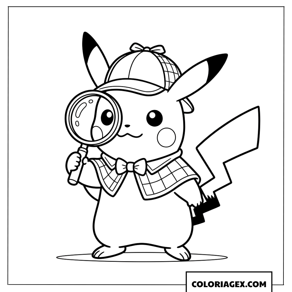 Dessin de Pikachu détective avec une loupe
