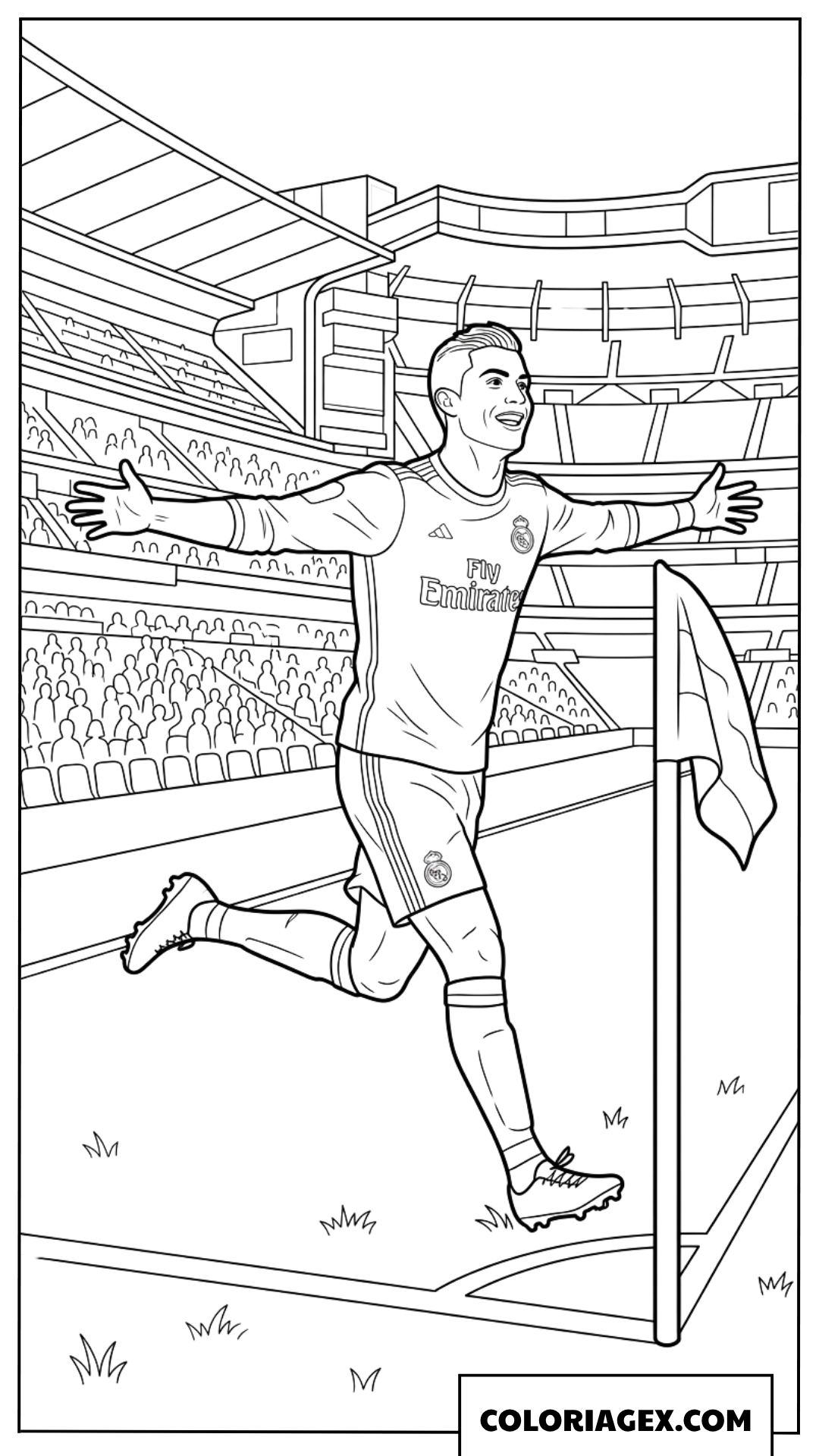 Dessin de Ronaldo courant pour célébrer vers le poteau de corner