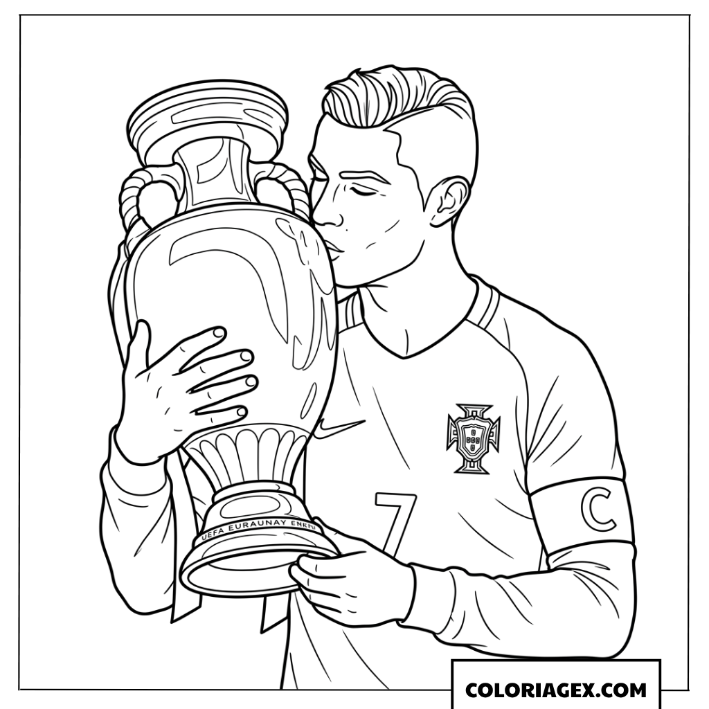 Dessin de Ronaldo embrassant le prestigieux trophée de l'Euro