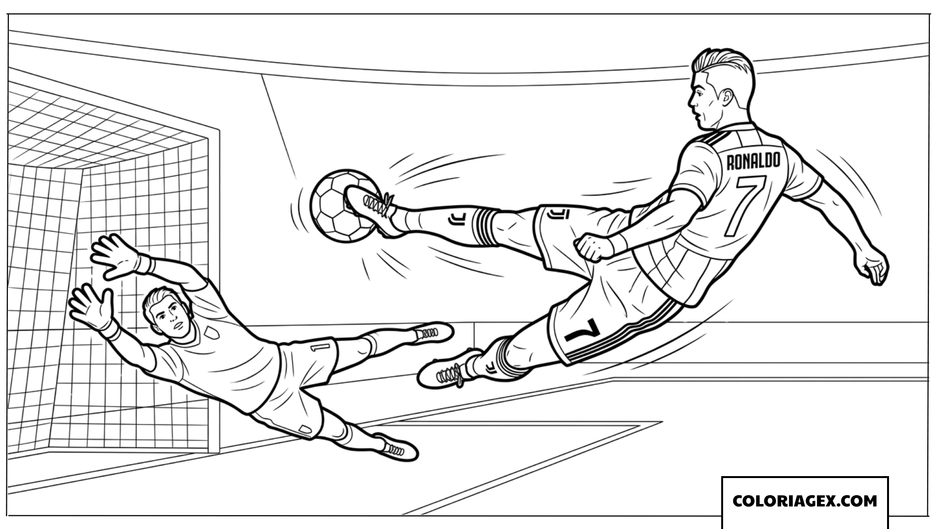 Dessin de Ronaldo marquant face au gardien