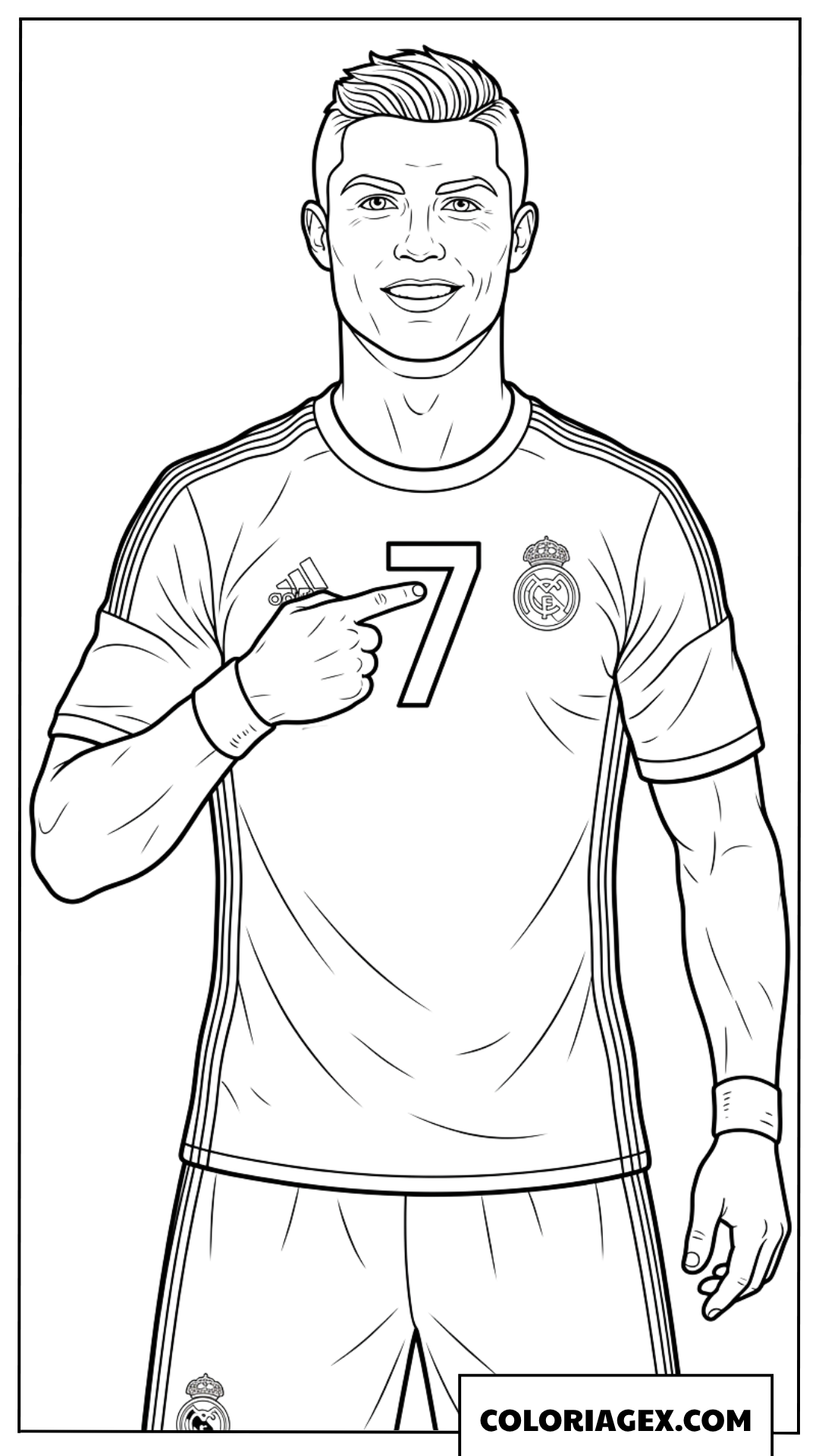 Dessin de Ronaldo montrant fièrement le logo sur son torse