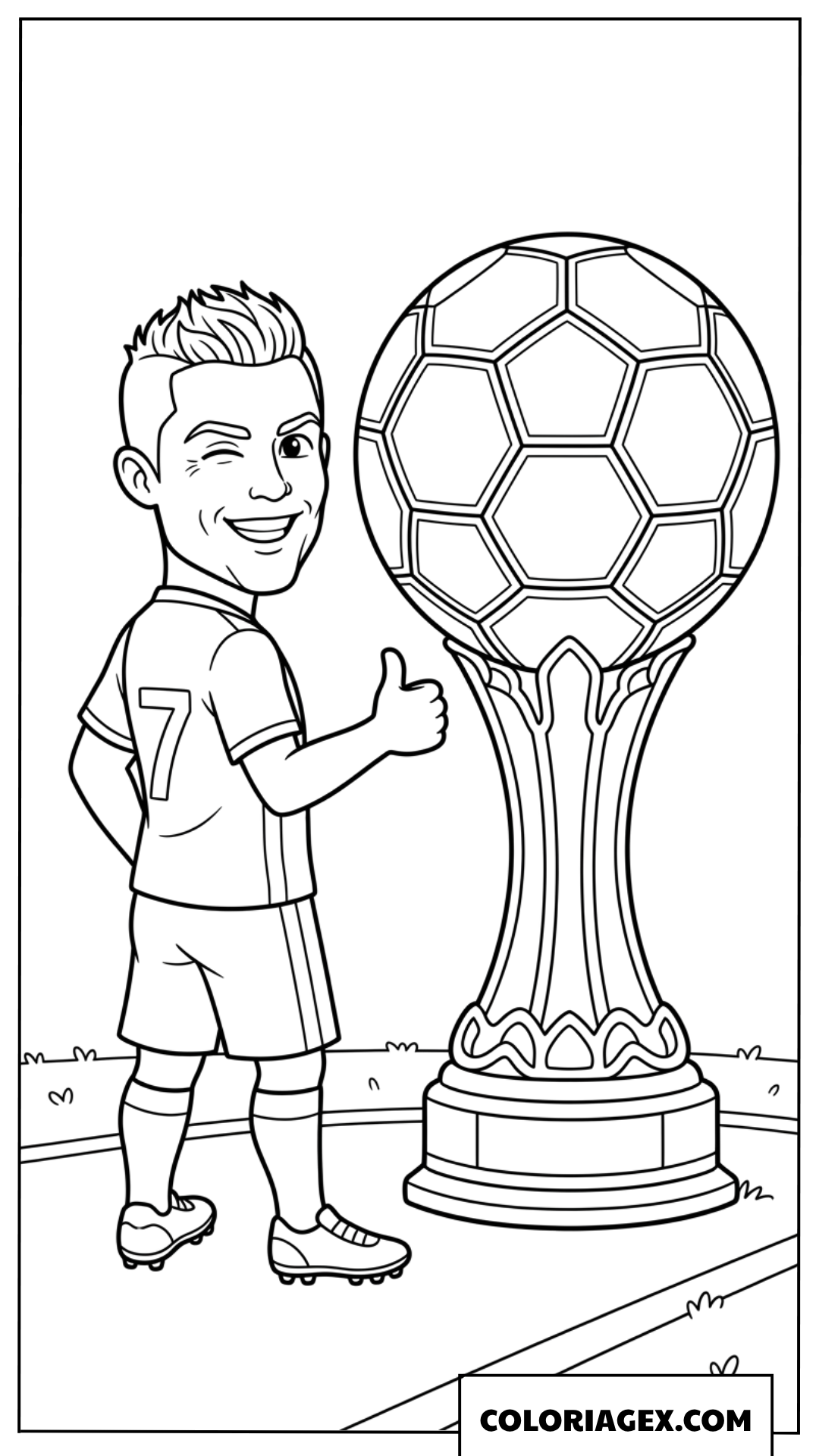 Dessin de Ronaldo portant le numéro 7 et le grand Ballon d'Or