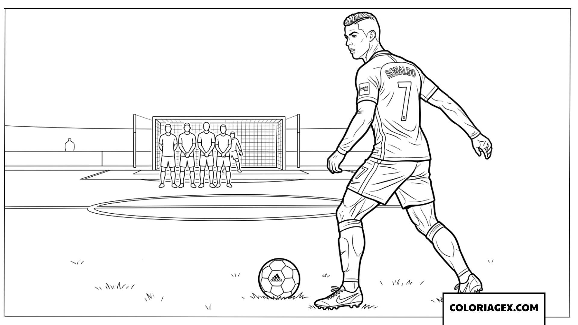 Dessin de Ronaldo se concentrant avant un coup franc