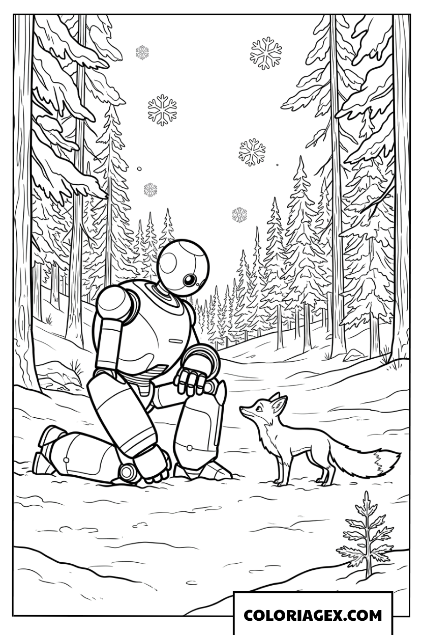 Dessin de Roz et Fink sous la neige qui tombe