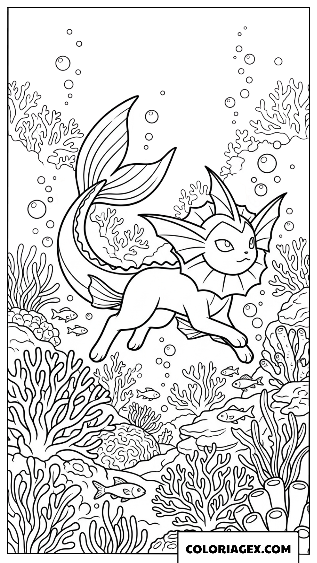 Dessin de Vaporeon nageant au fond de l'océan