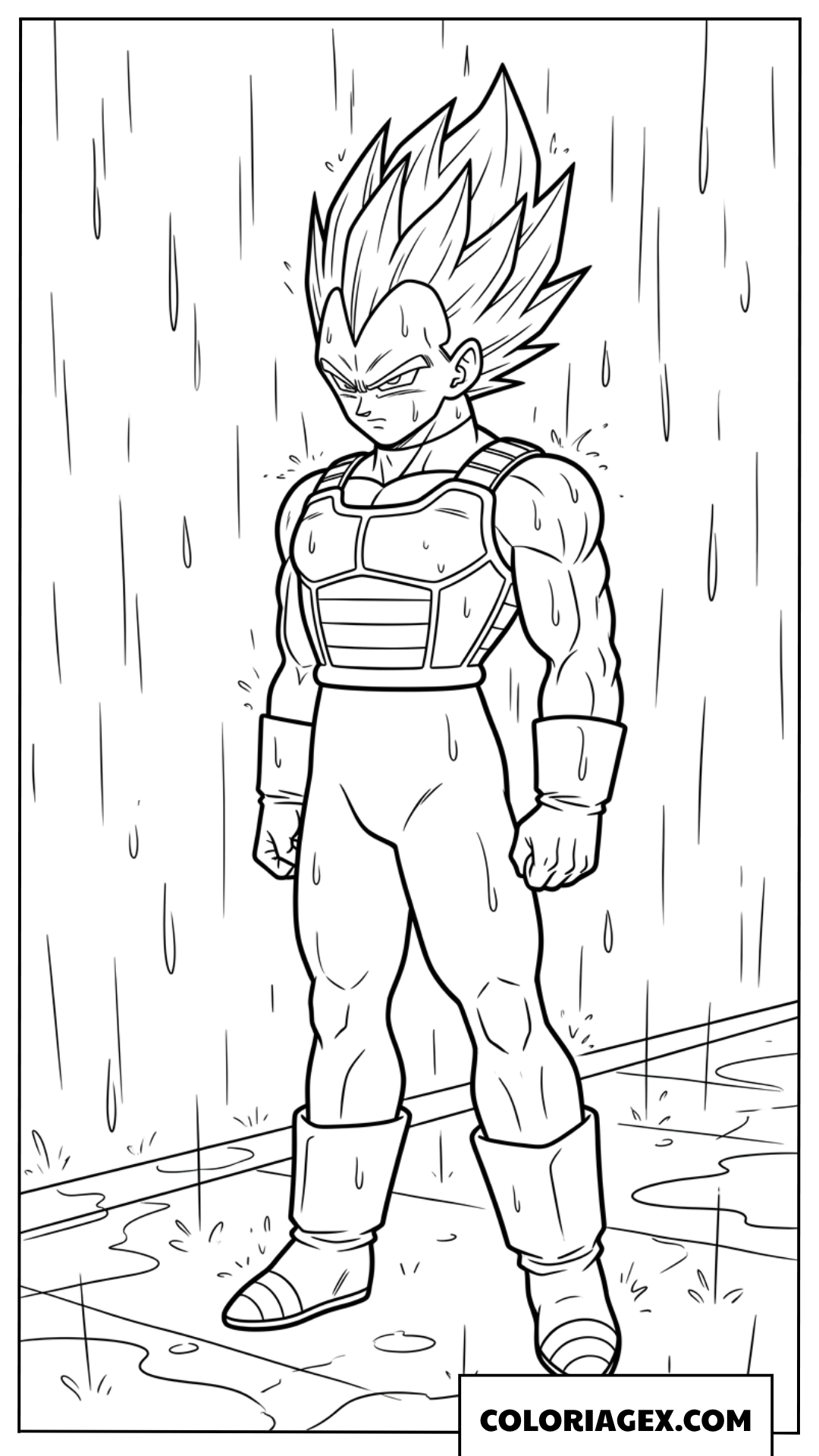 Dessin de Vegeta Super Saiyan sous la pluie