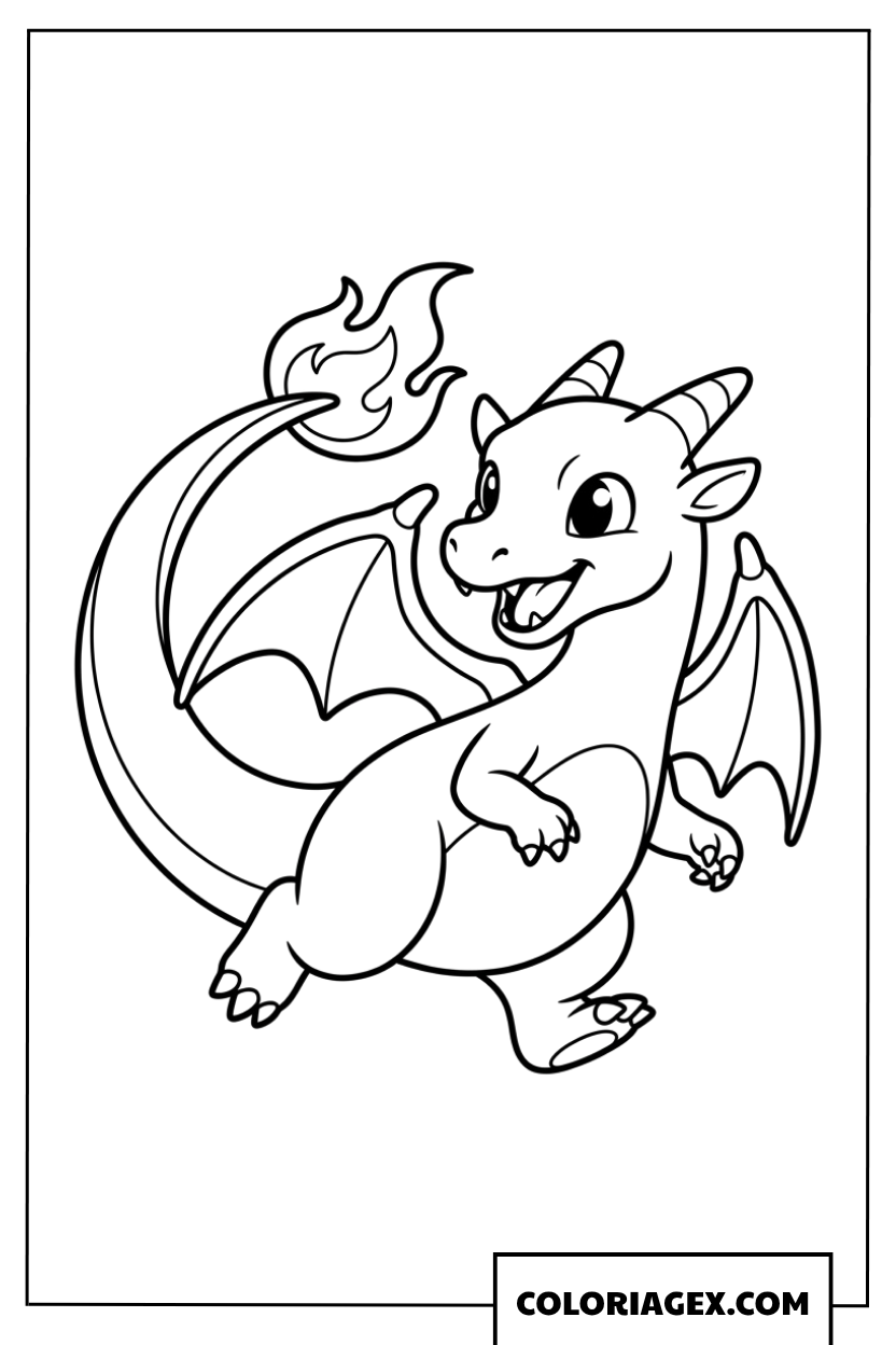 Dessin de bebe Charizard jouant avec bonheur