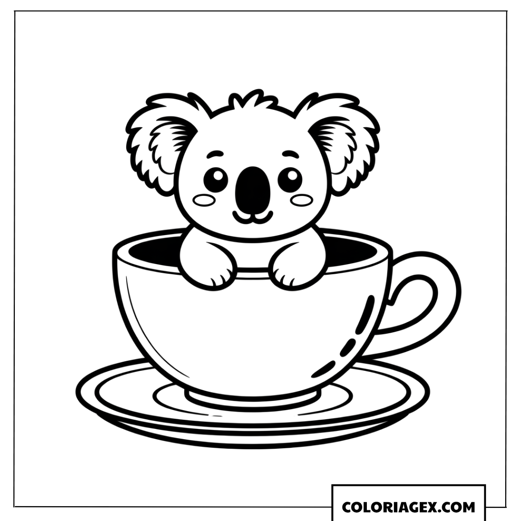Dessin de bebe koala installe dans une grande tasse