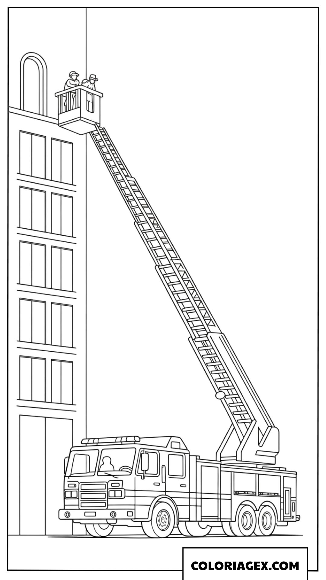 Dessin de camion de pompier atteignant un immeuble