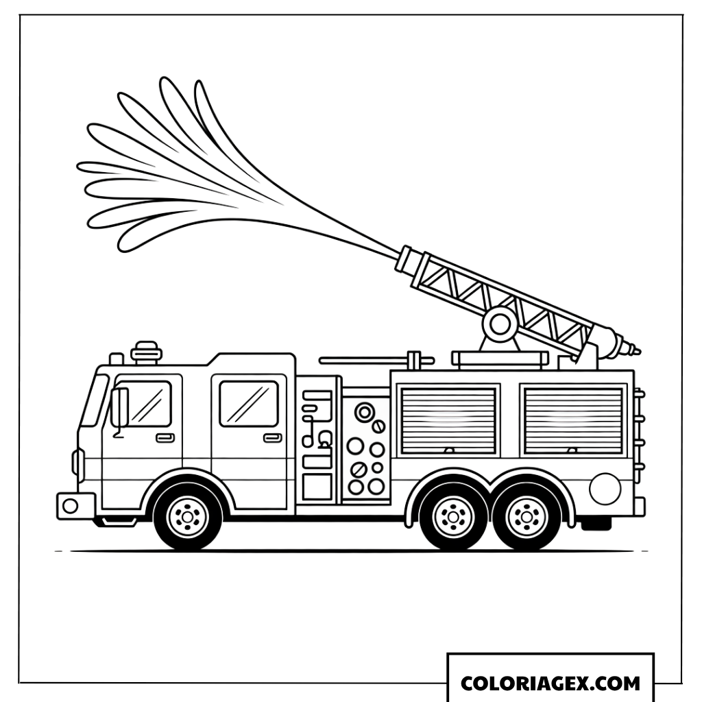 Dessin de camion de pompier en pleine action d extinction