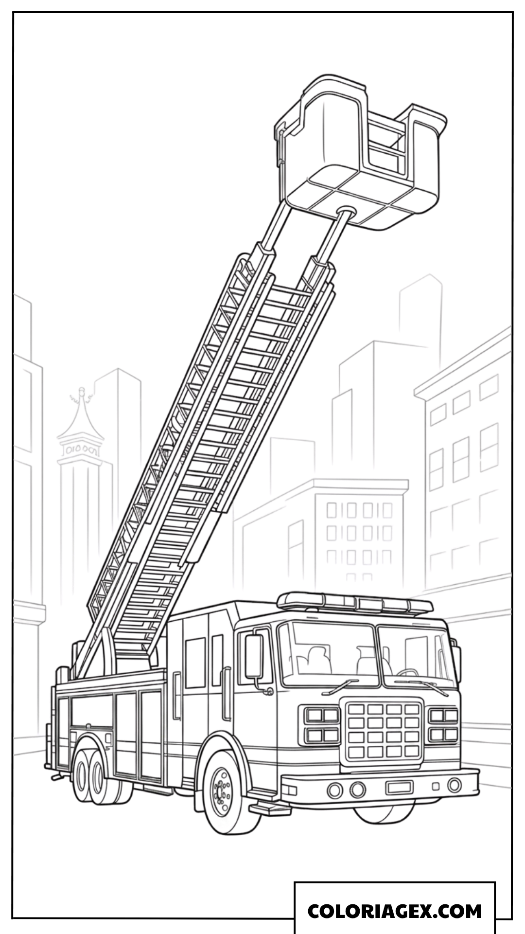 Dessin de camion de pompier en ville
