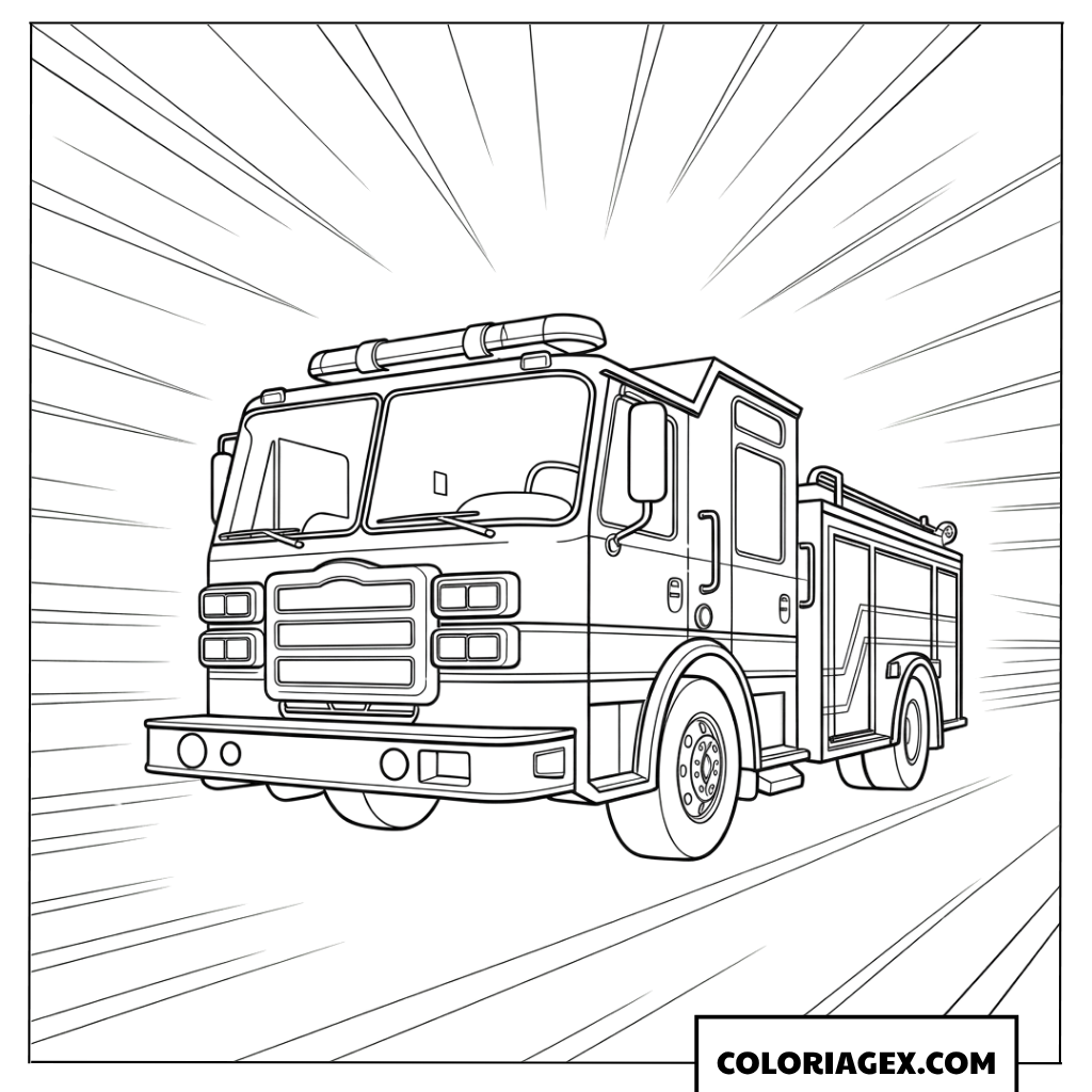 Dessin de camion de pompier filant a toute vitesse