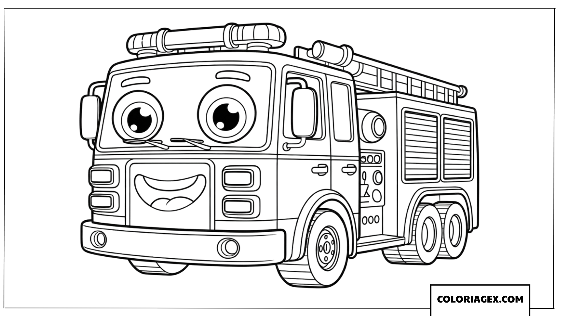 Dessin de camion de pompier joyeux et souriant