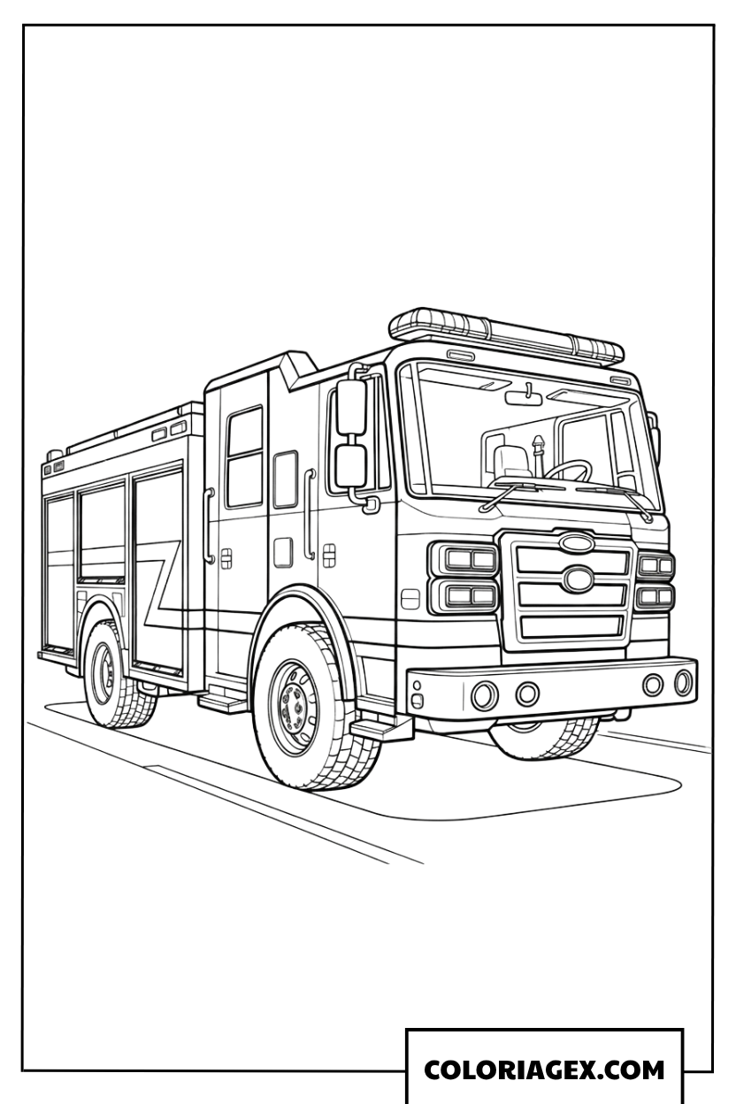 Dessin de camion de pompier urbain tres detaille