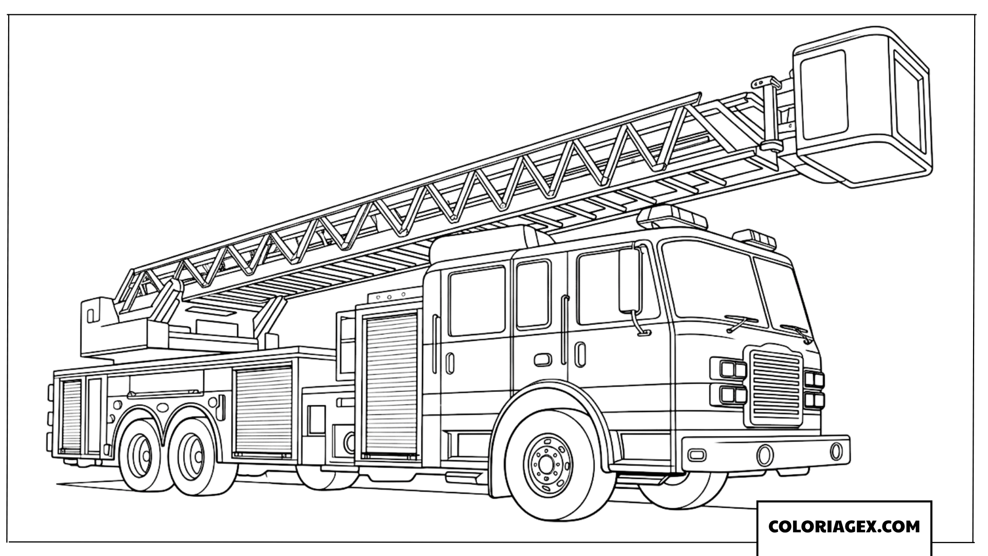 Dessin de camion de pompiers avec grande échelle à colorier