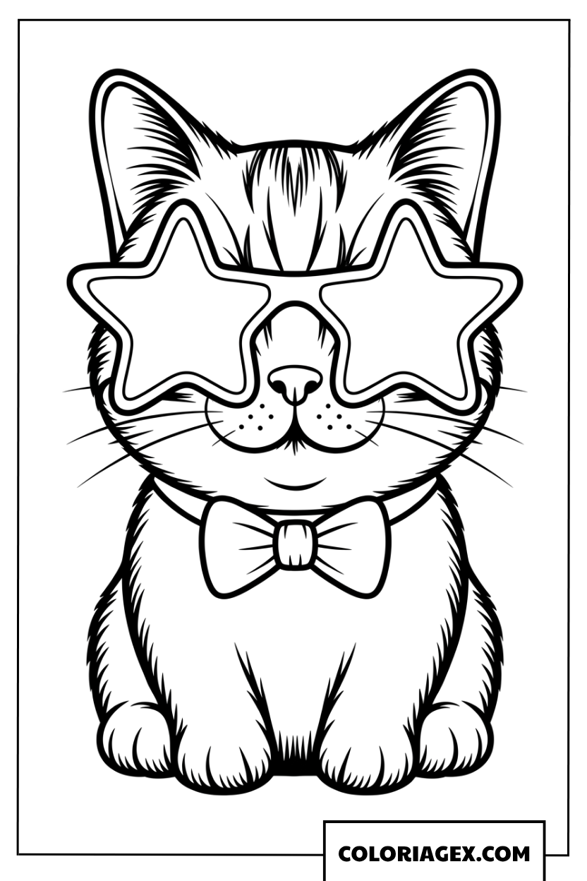 Dessin de chat portant des lunettes etoile stylées