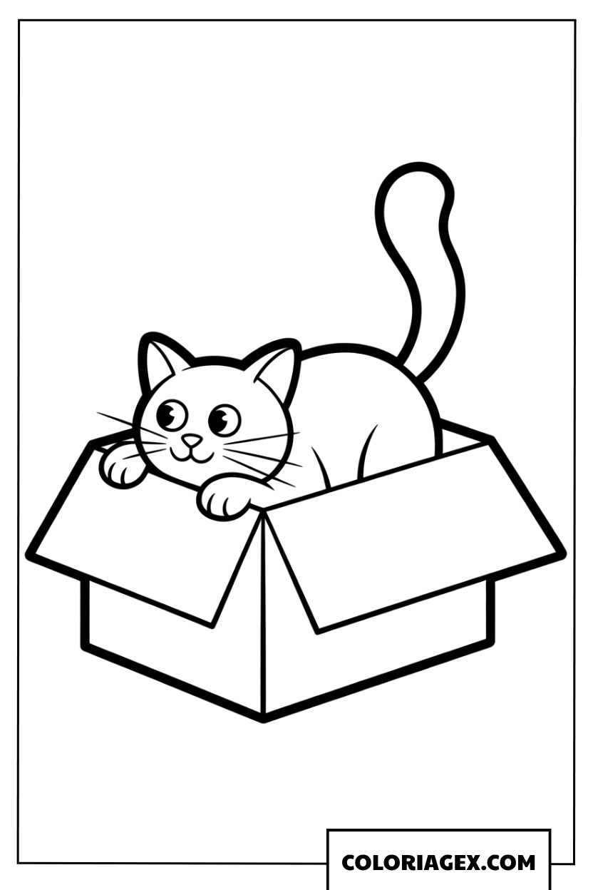 Dessin de chaton espiegle coince dans un carton