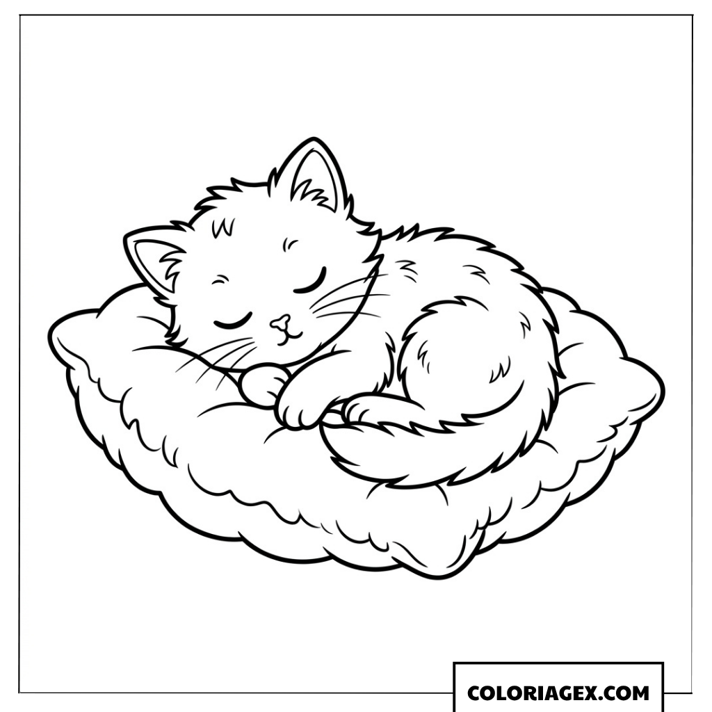 Dessin de chaton mignon endormi paisiblement sur un coussin