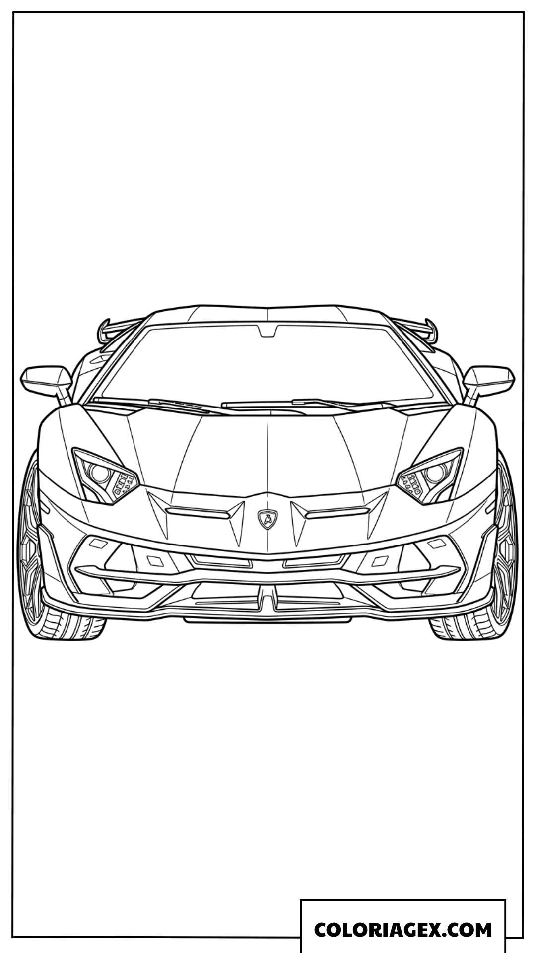 Dessin de coloriage face avant Lamborghini Aventador