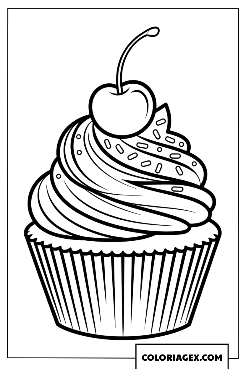 Dessin de cupcake gourmand avec une cerise