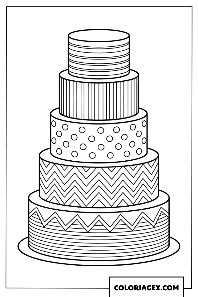 Dessin de gateau a quatre etages avec des motifs geometriques