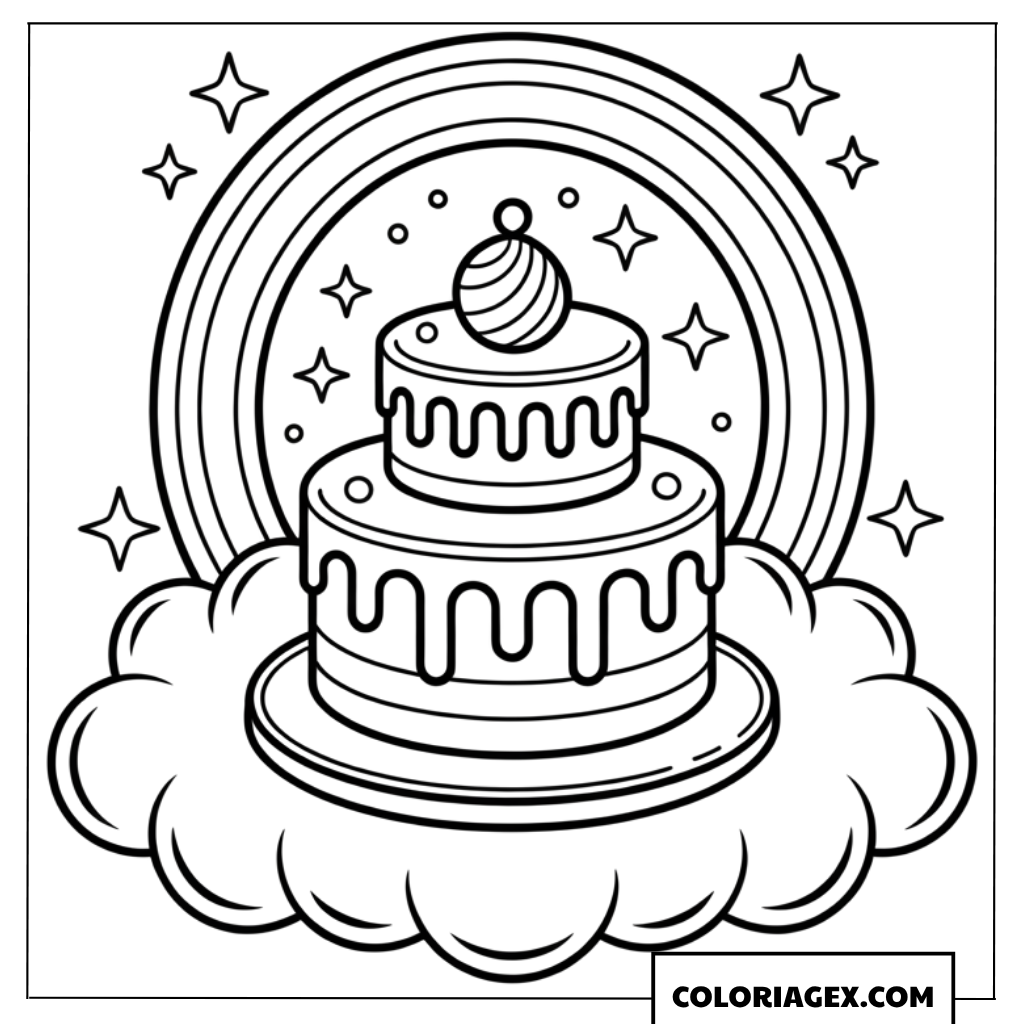 Dessin de gateau magique flottant sur un nuage
