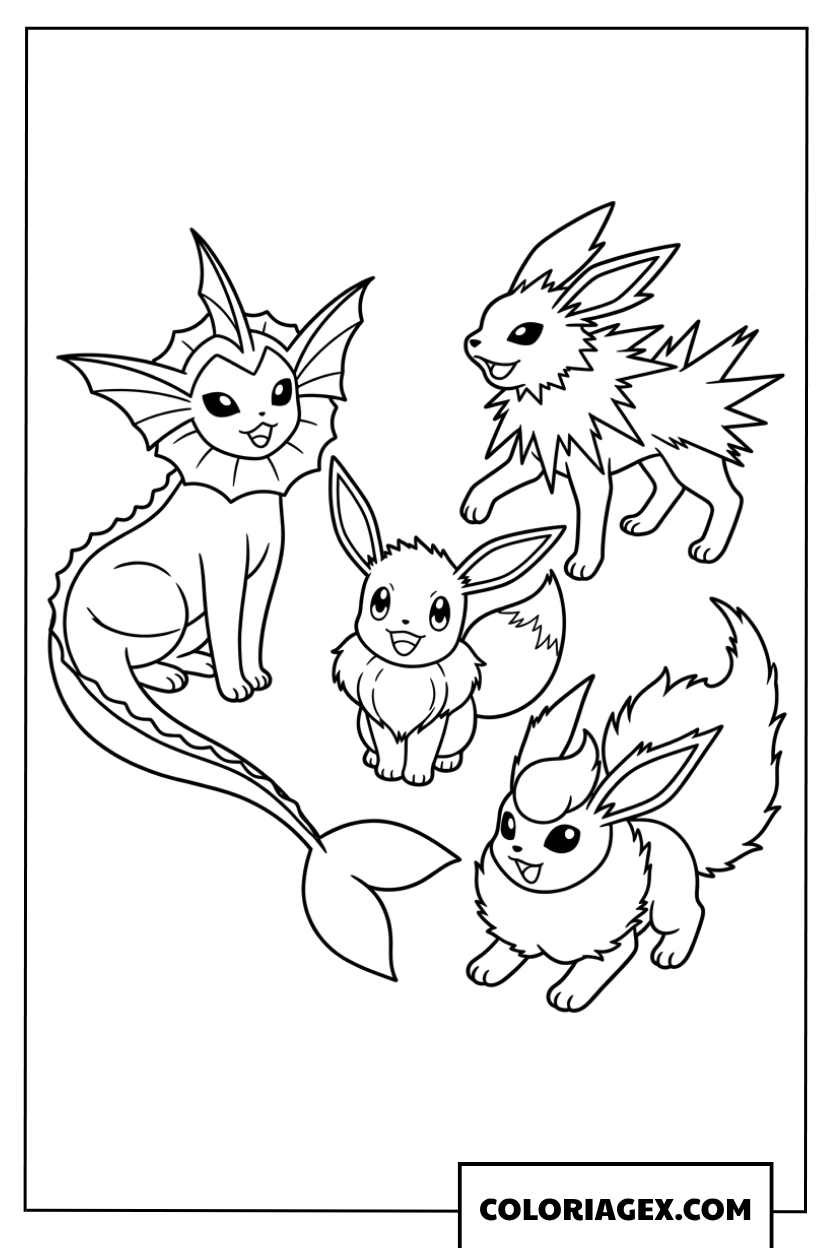 Dessin de groupe avec Eevee et ses évolutions