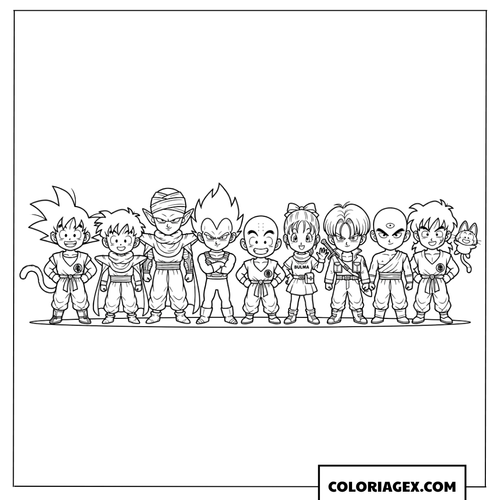 Dessin de groupe des guerriers Z en style Chibi