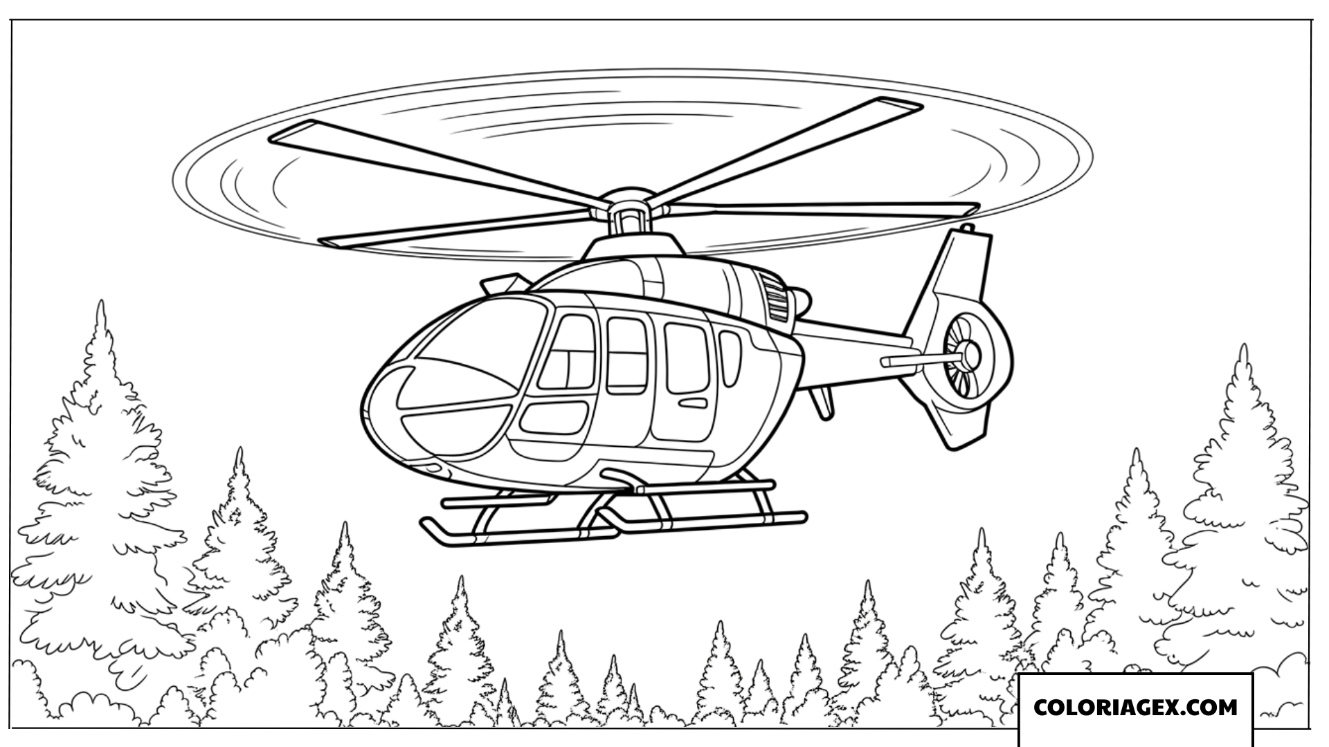 Dessin de helicoptere de secours en foret a colorier