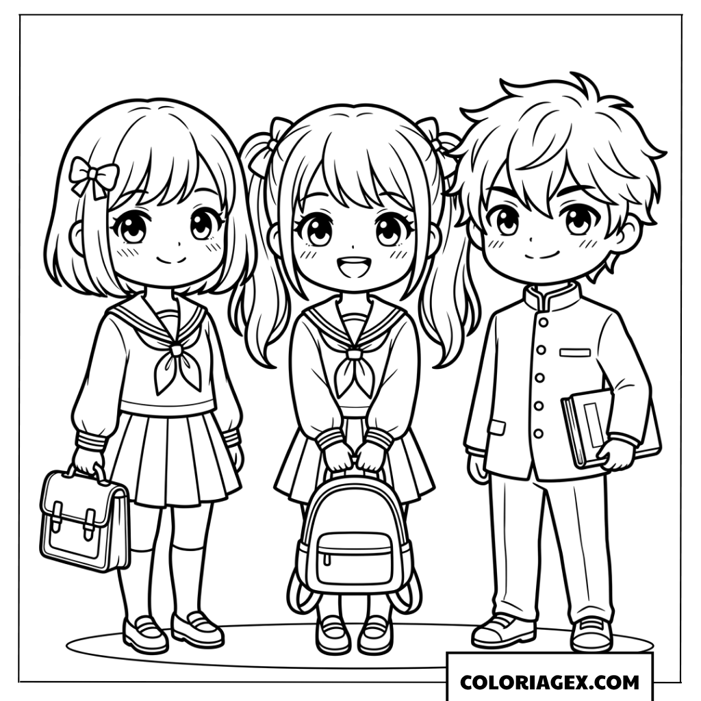 Dessin de joyeux trio d amis a la rentree