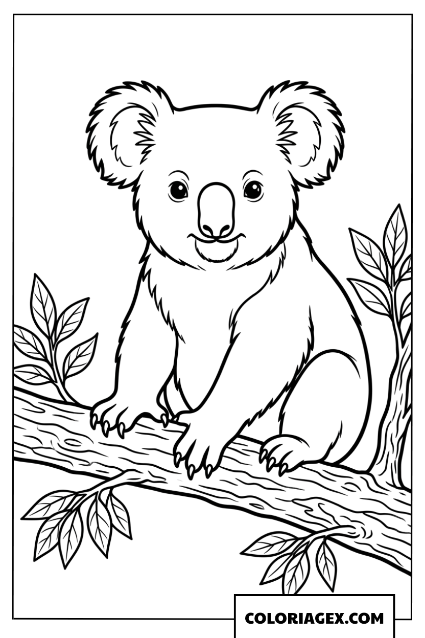 Dessin de koala assis tranquillement sur sa branche