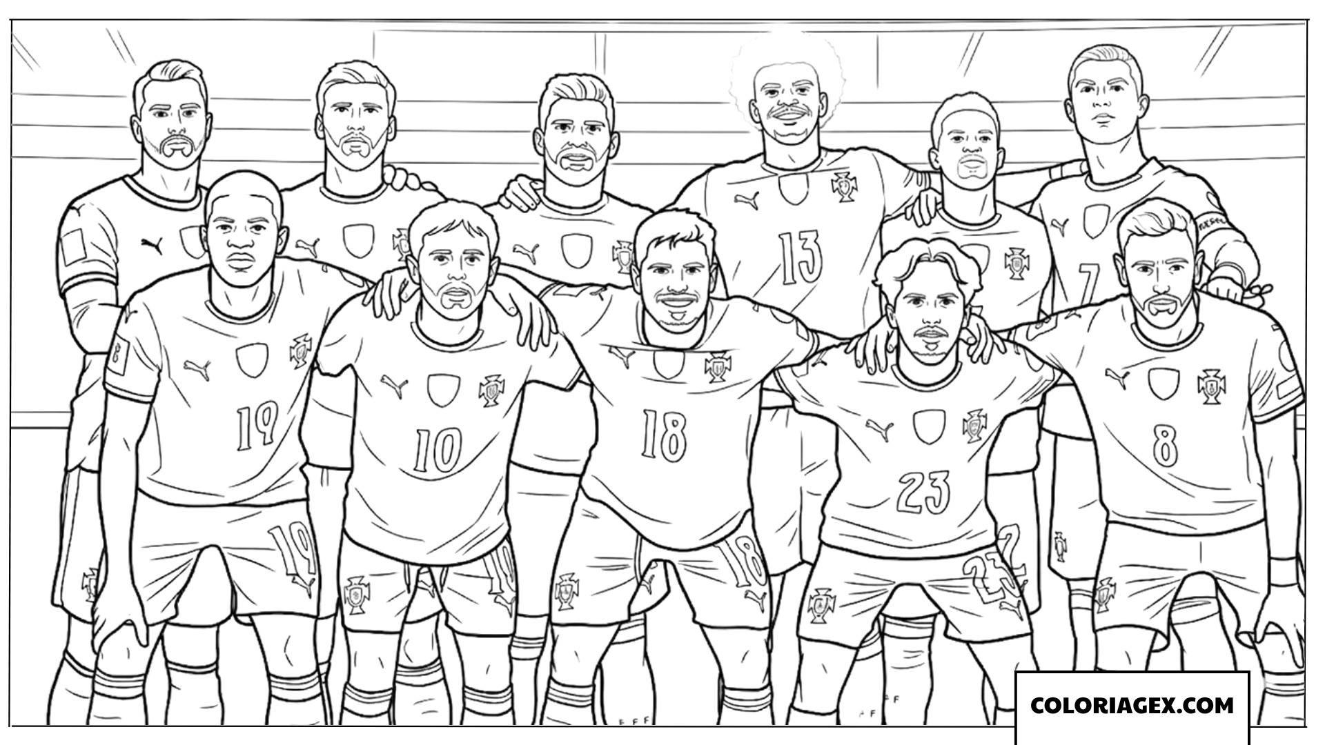 Dessin de l equipe nationale du Portugal aligned au grand complet