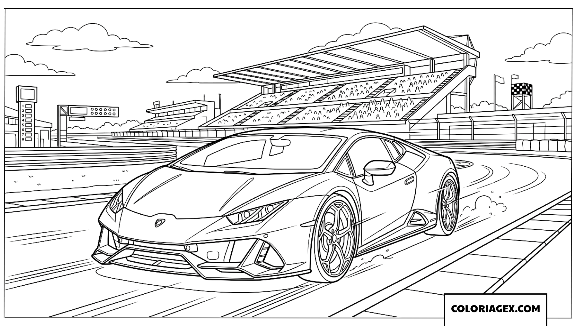 Dessin de la Lamborghini prenant de la vitesse sur la piste