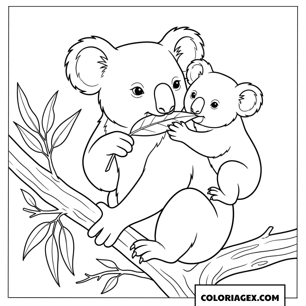 Dessin de maman Koala partageant un repas avec son bebe