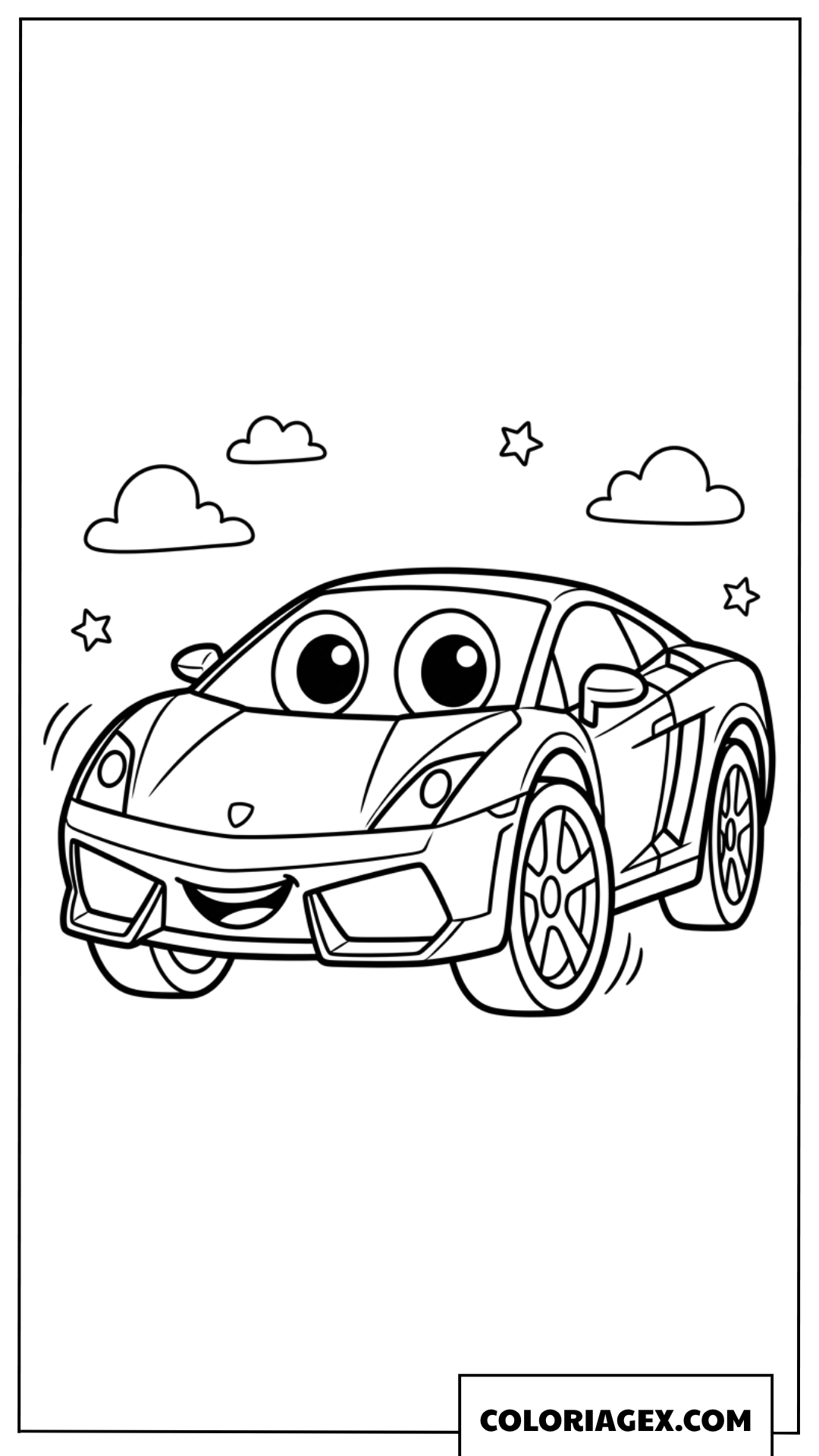 Dessin de petite Lamborghini heureuse dans les nuages