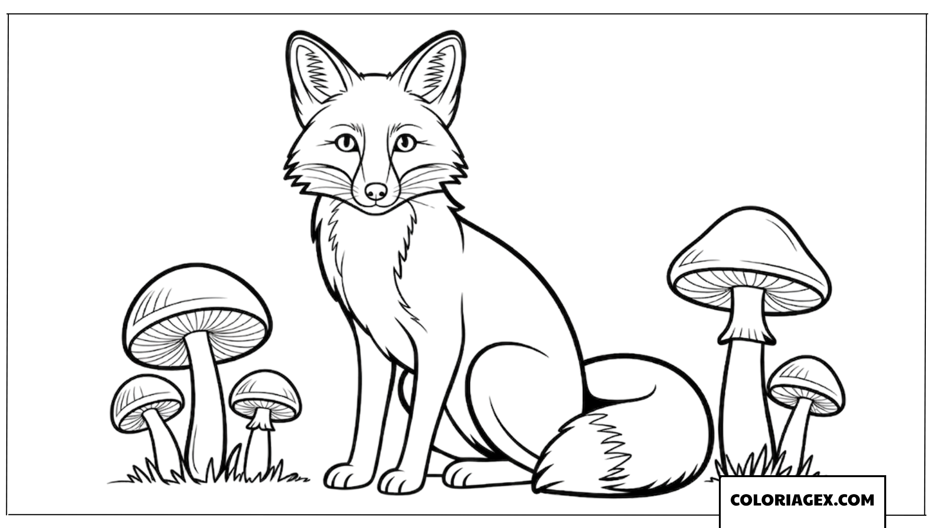 Dessin de renard mignon entouré de champignons