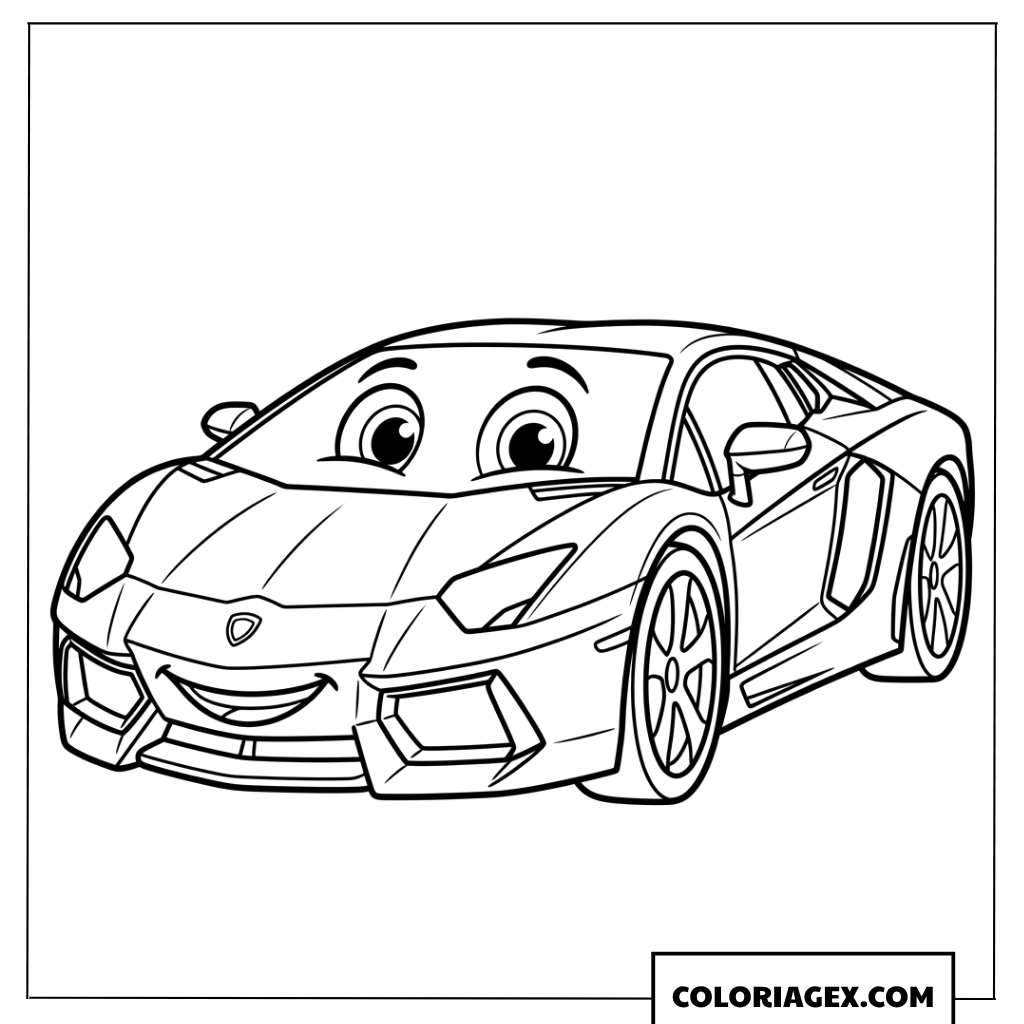 Dessin de supercar Lamborghini dessin anime avec de grands yeux