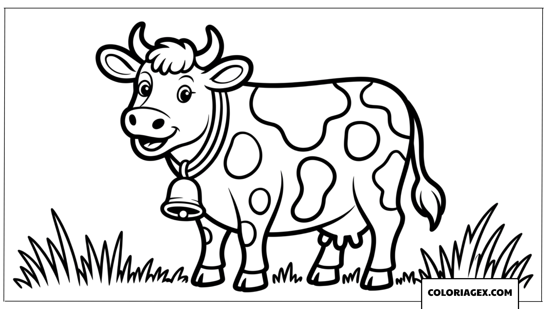 Dessin de vache tachetée avec clochette à colorier