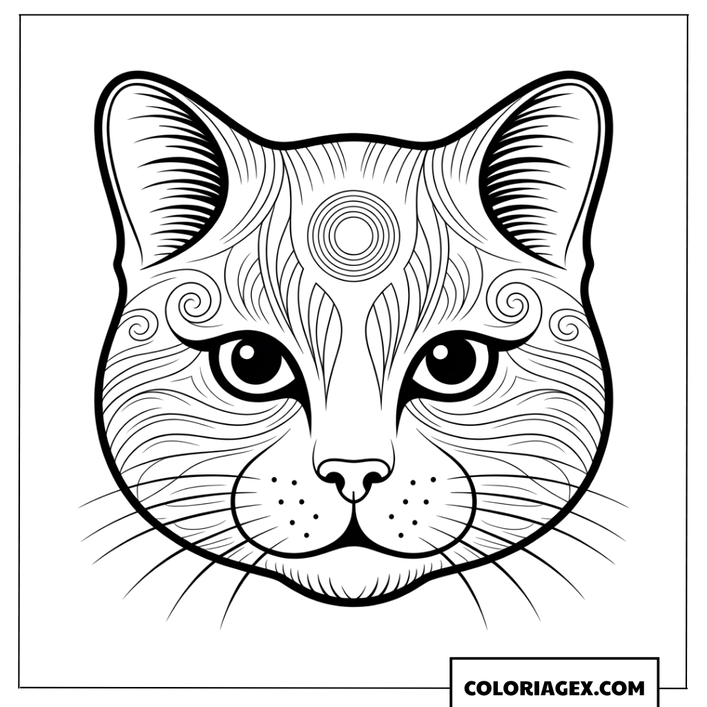 Dessin de visage de chat mystique style Mandala