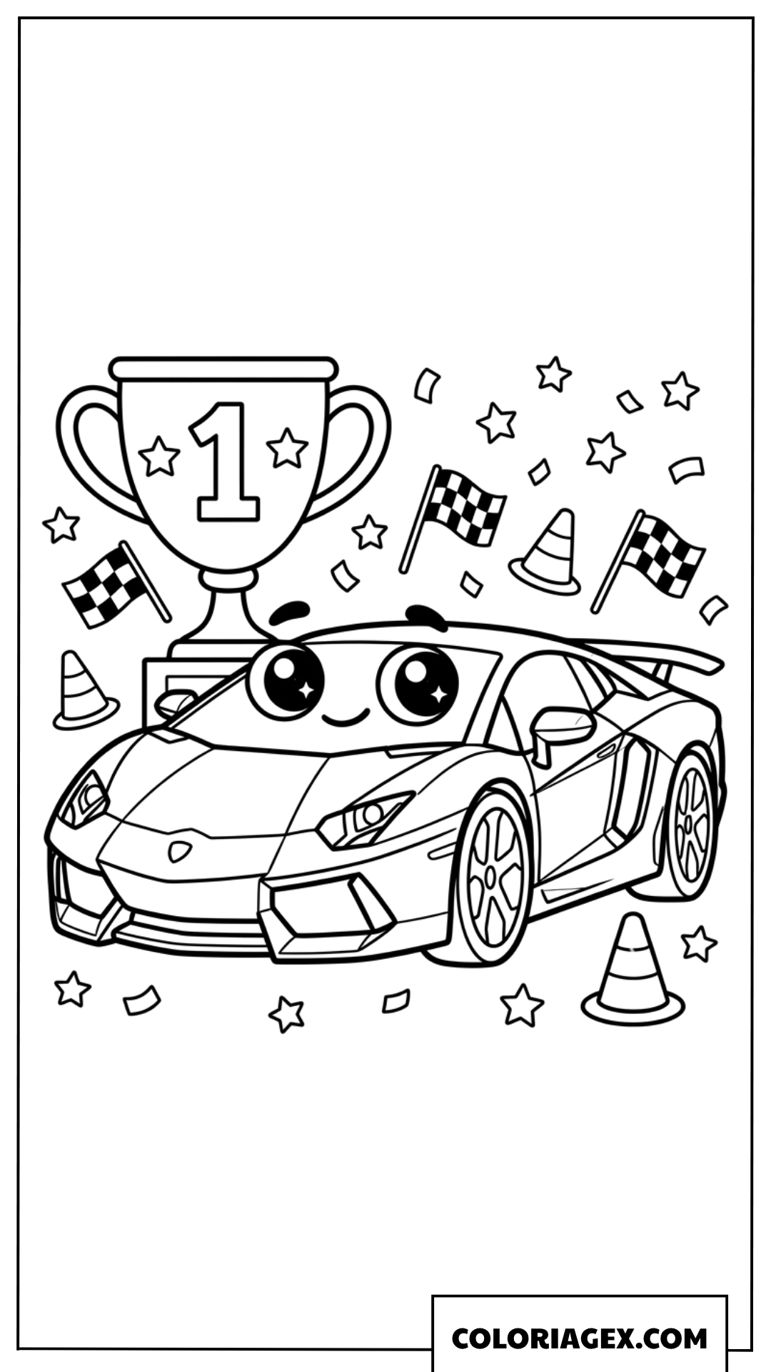 Dessin de voiture Lamborghini championne avec trophée