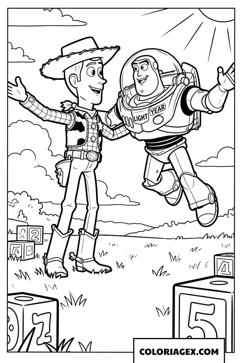 Dessin des retrouvailles de Woody et Buzz